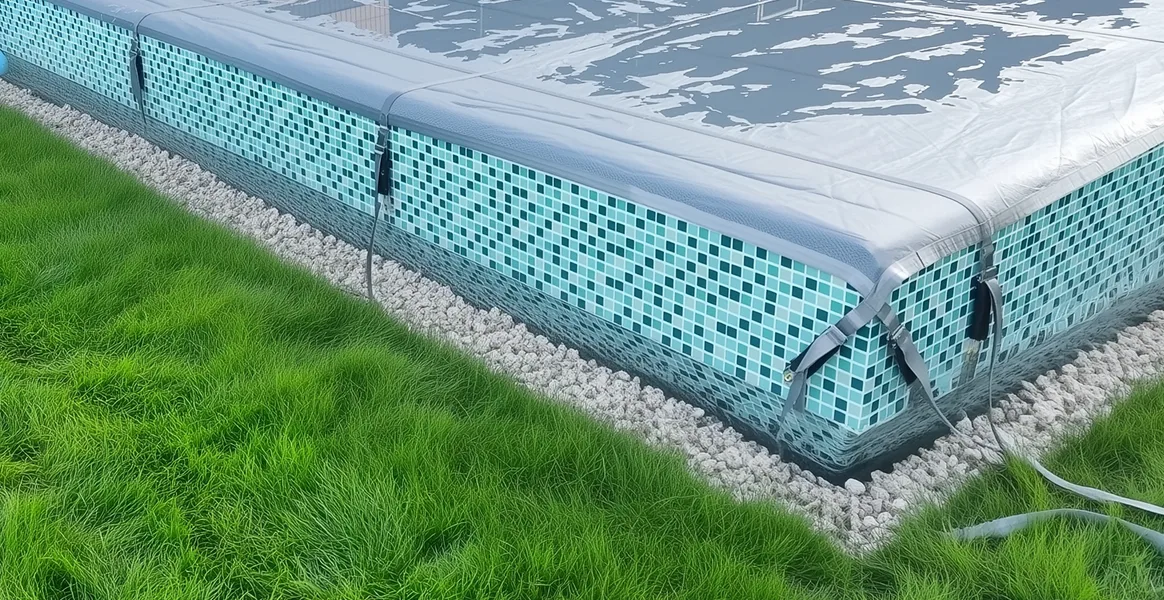 Покрывало для бассейна под снегом — защита зимой в Уссурийске